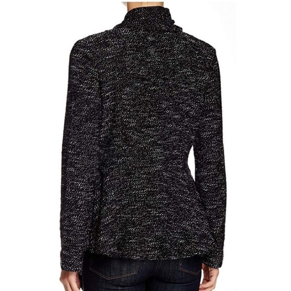 BNCI by Blanc Noir Women's Tweed Drape Front Shawl Collar Cardigan Sweater Black - Picture 4 of 8